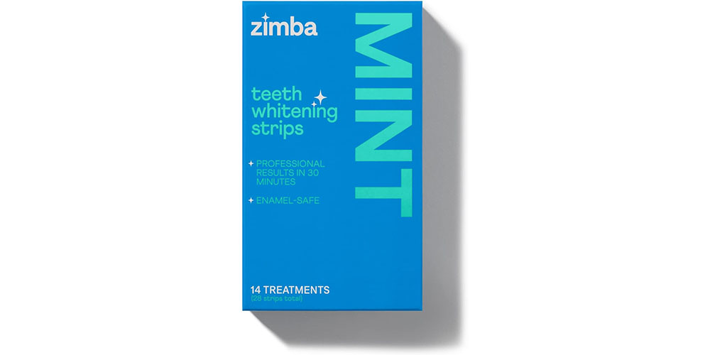 Zimba teeth whitening strips on a white background.