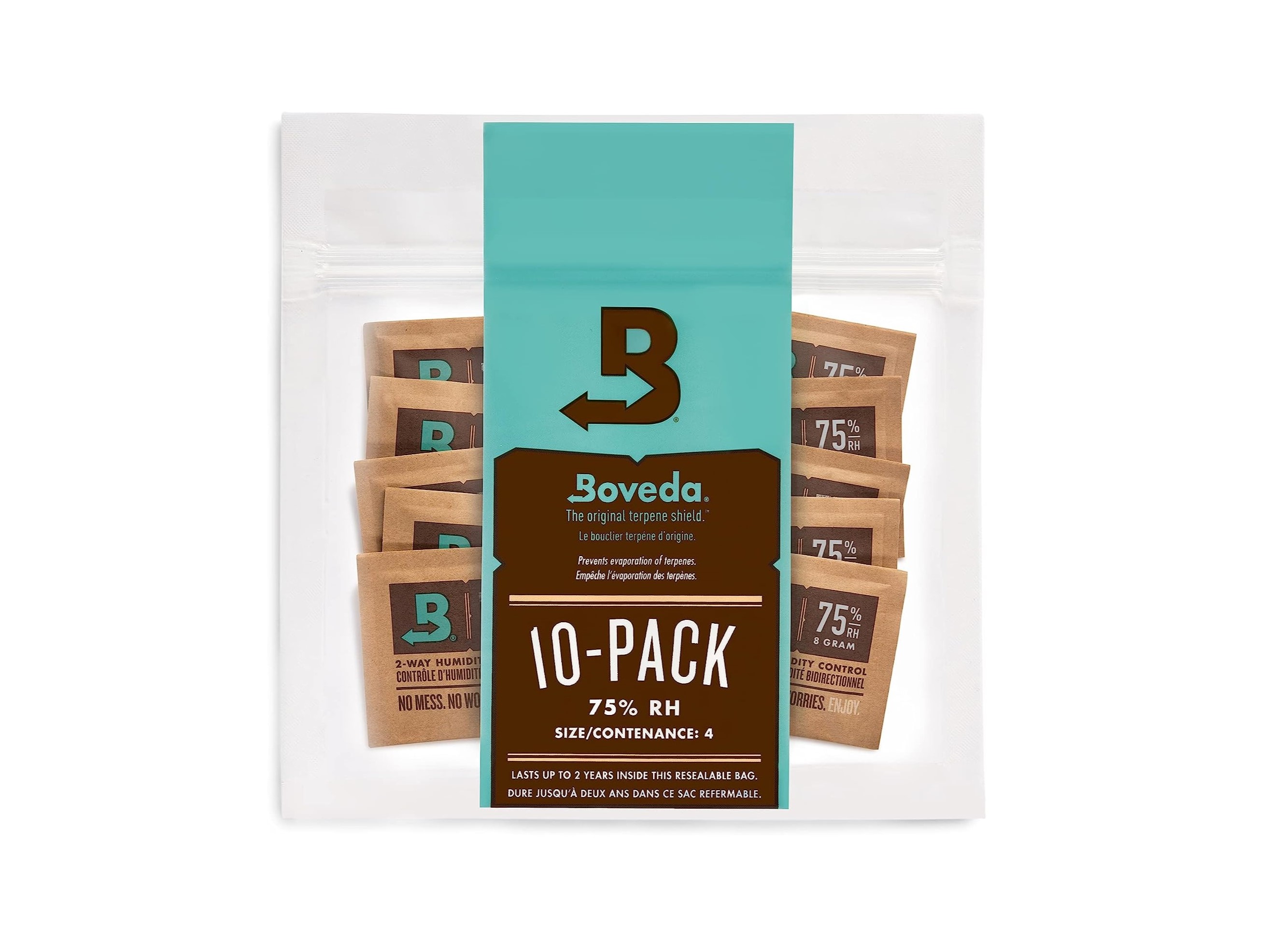 Boveda 75 RH humidity packs in 10-pack.