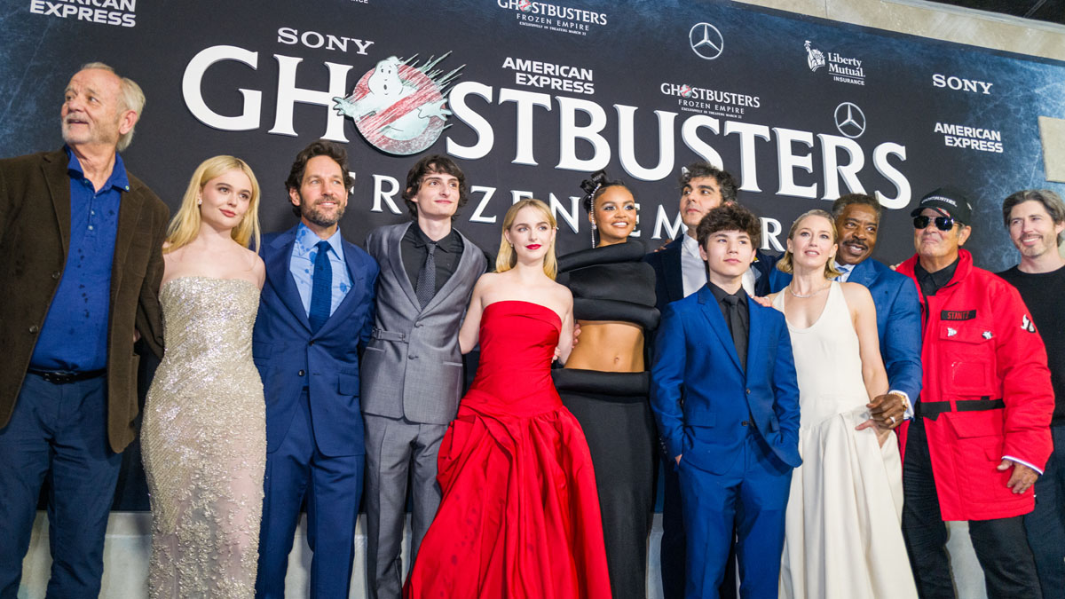 The cast and creative team of Ghostbusters: Frozen Empire.