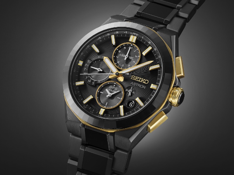 Seiko Astron GPS Solar Chronograph black and gold