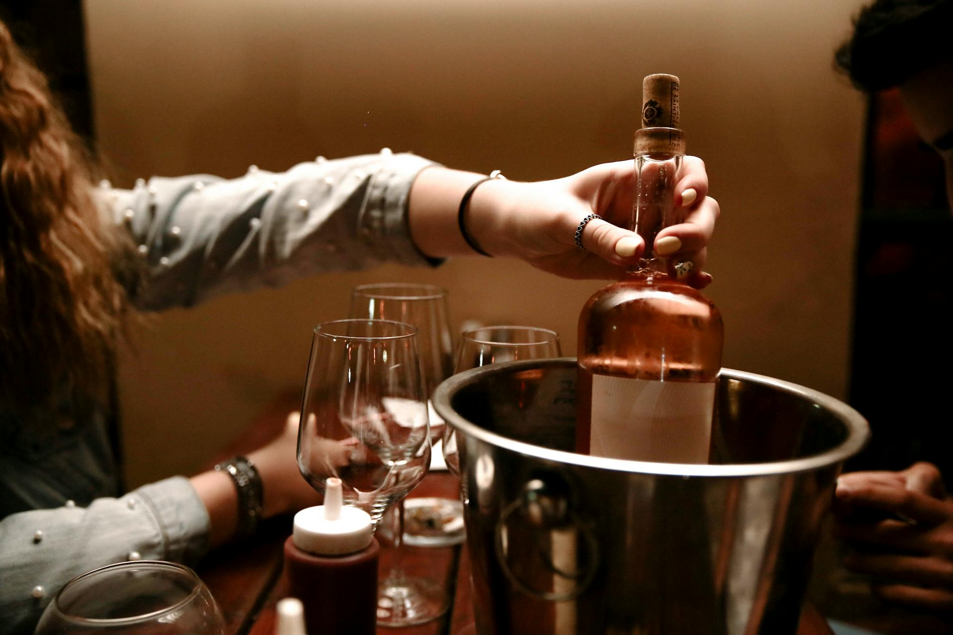 Rose wine in ice bucket