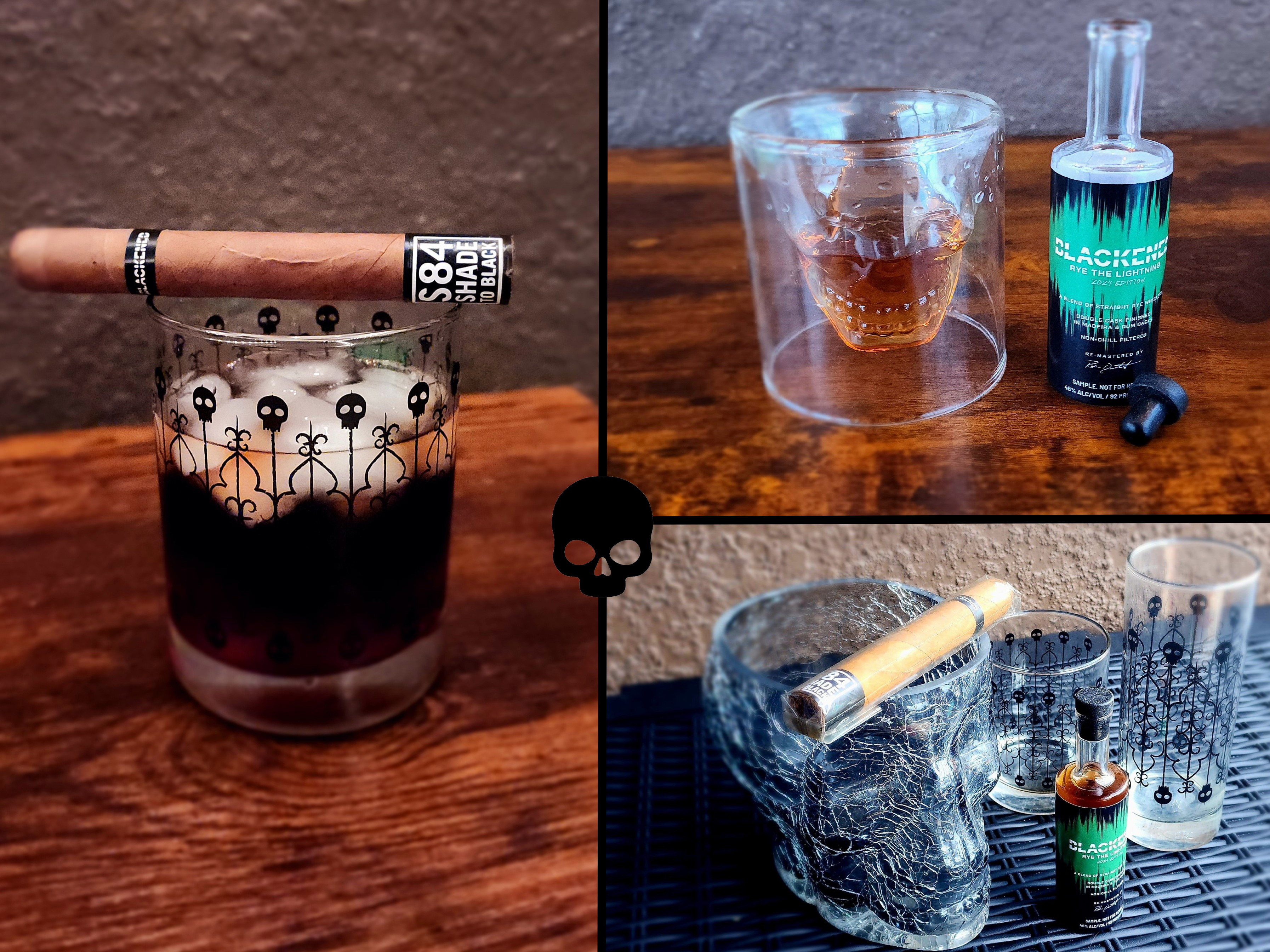 BLACKENED cigars and whiskey with Rye the Lightning and S84 Shade to Black plus props