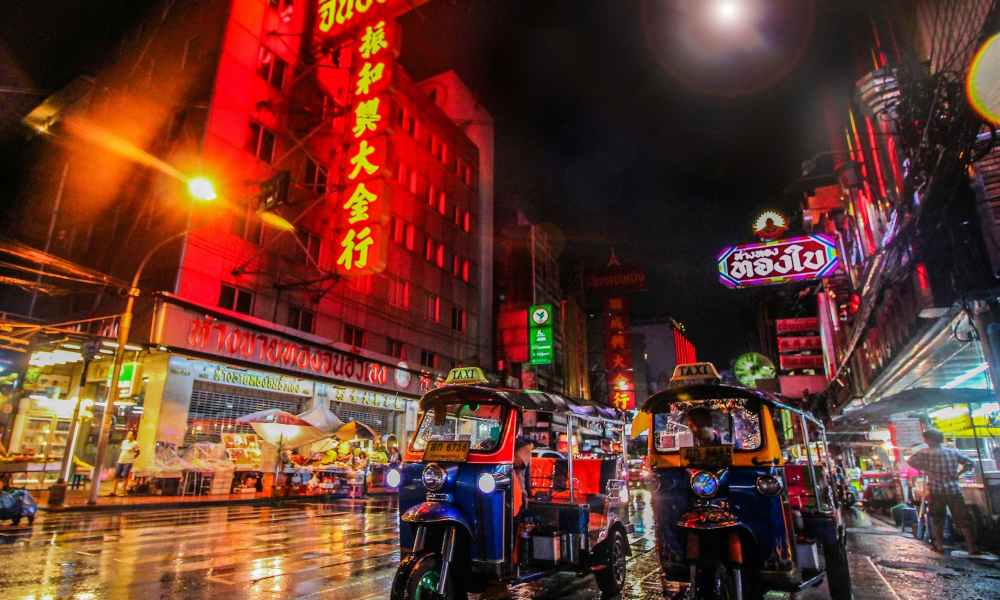 View of tuk-tuks in Bangkok’s Chinatown