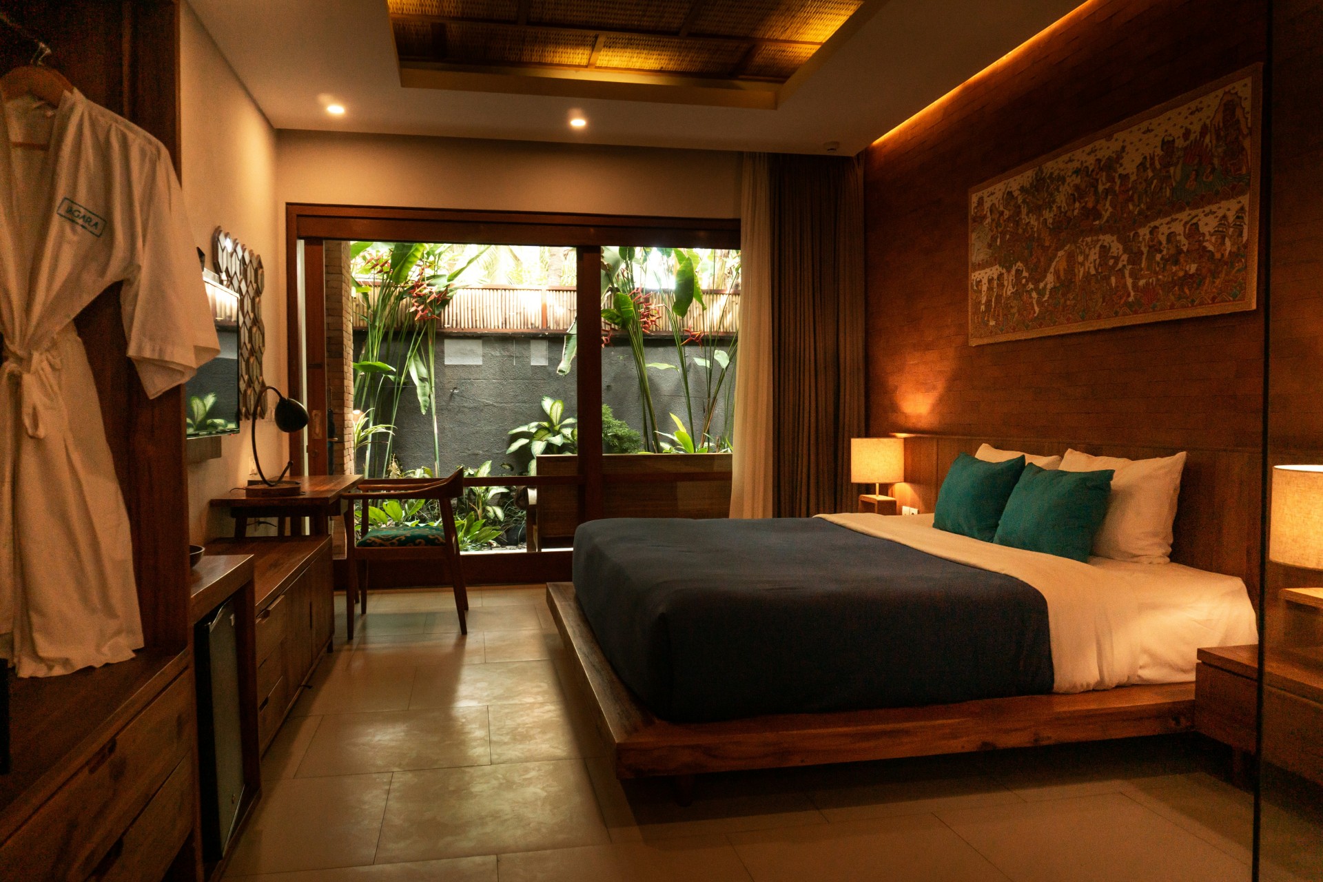 Bali, Indonesia bedroom with dark lighting