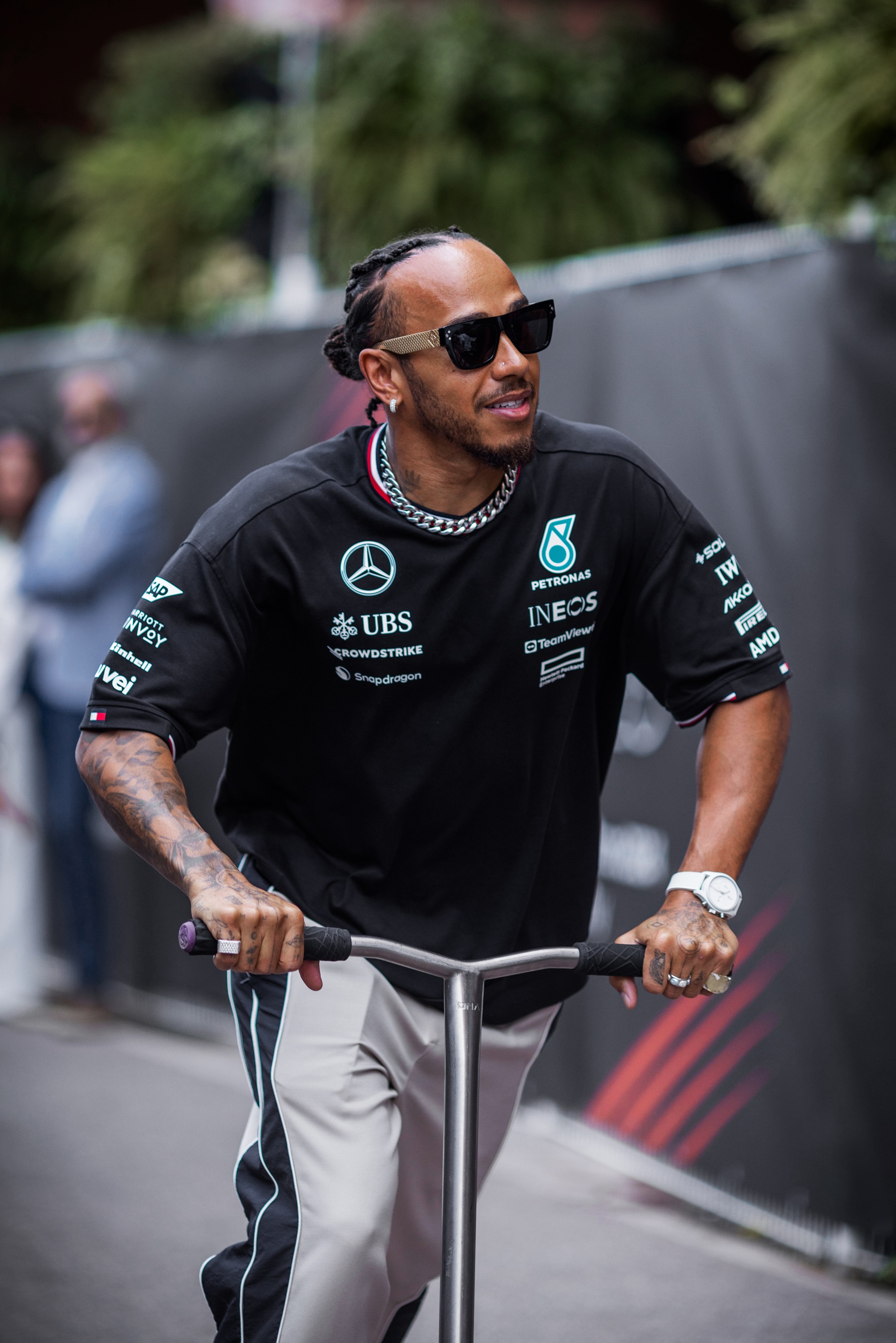 Lewis Hamilton wearing IWC Ceralume technology Pilot's watch