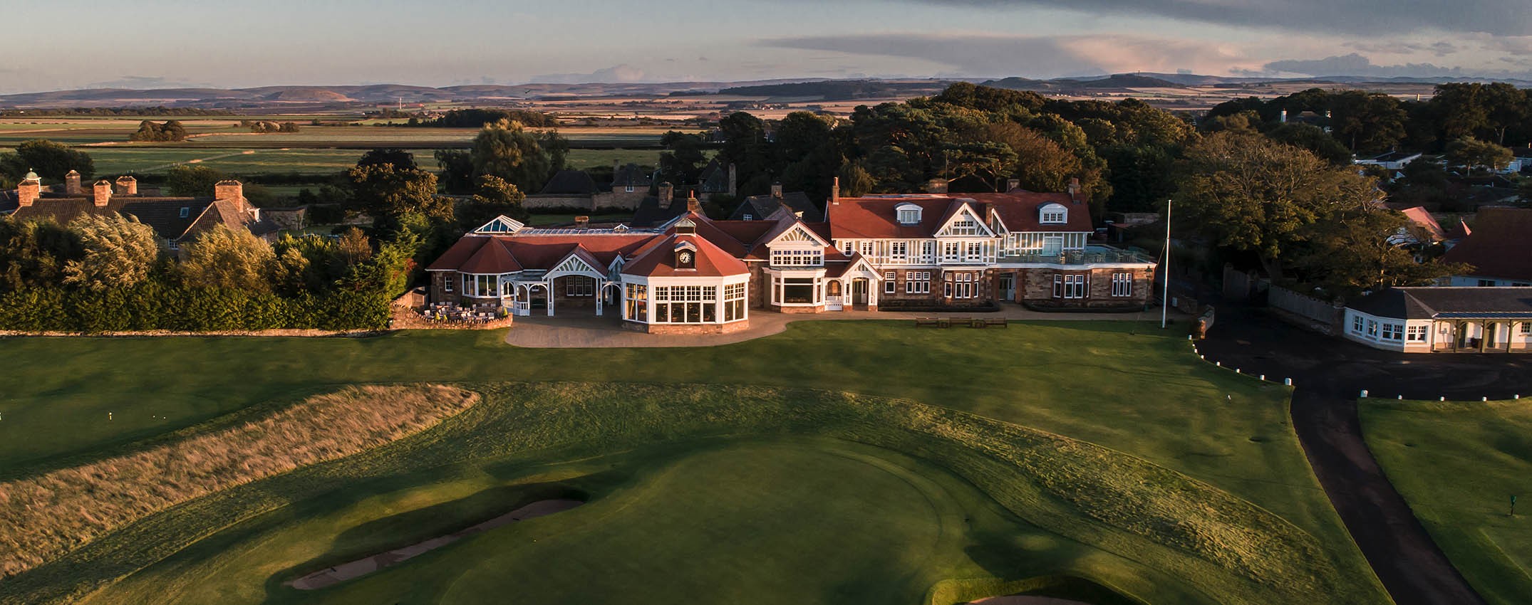 18th green and clubhouse at Muirfield, Scotland