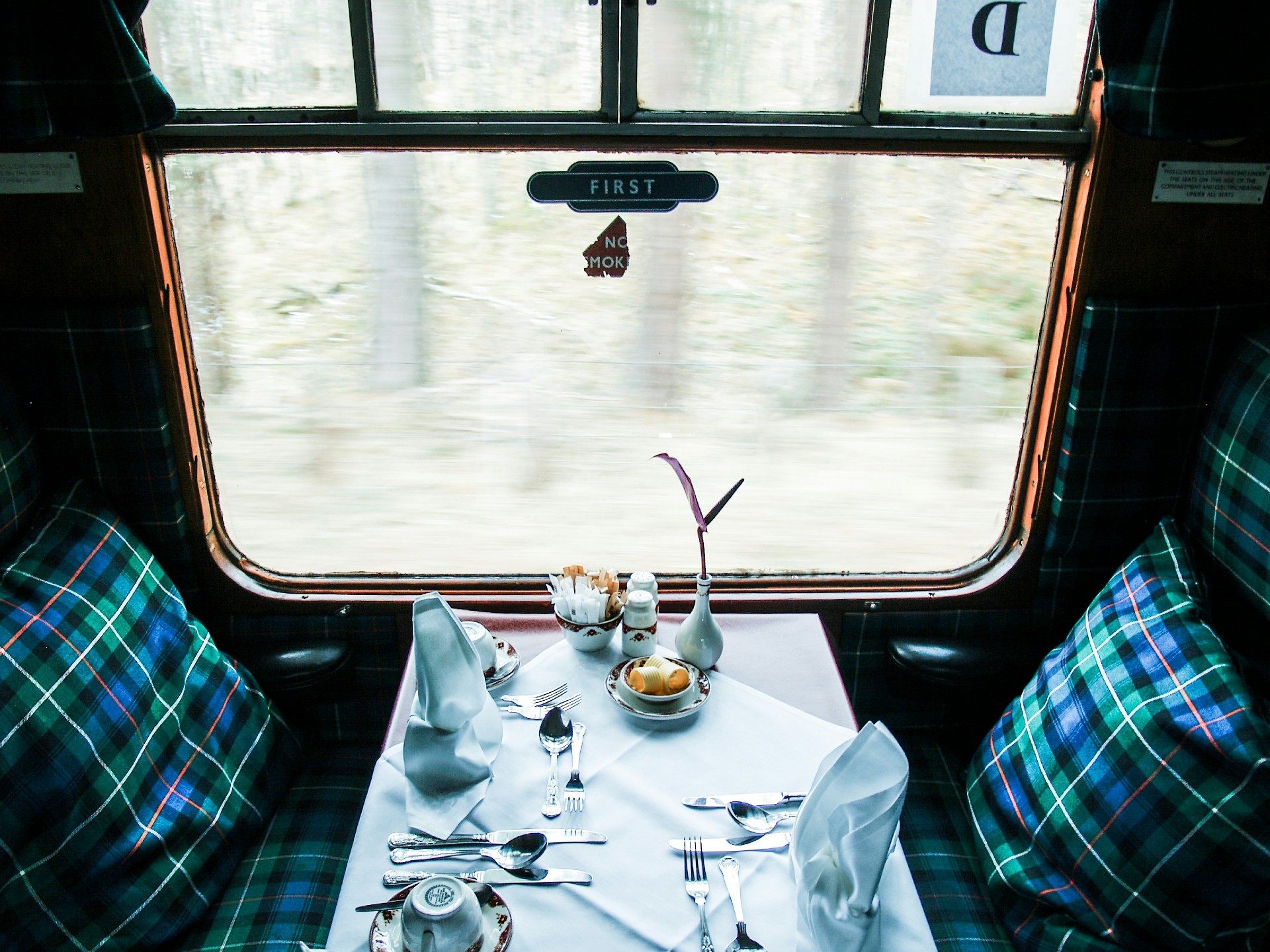 Table setting looking out train window