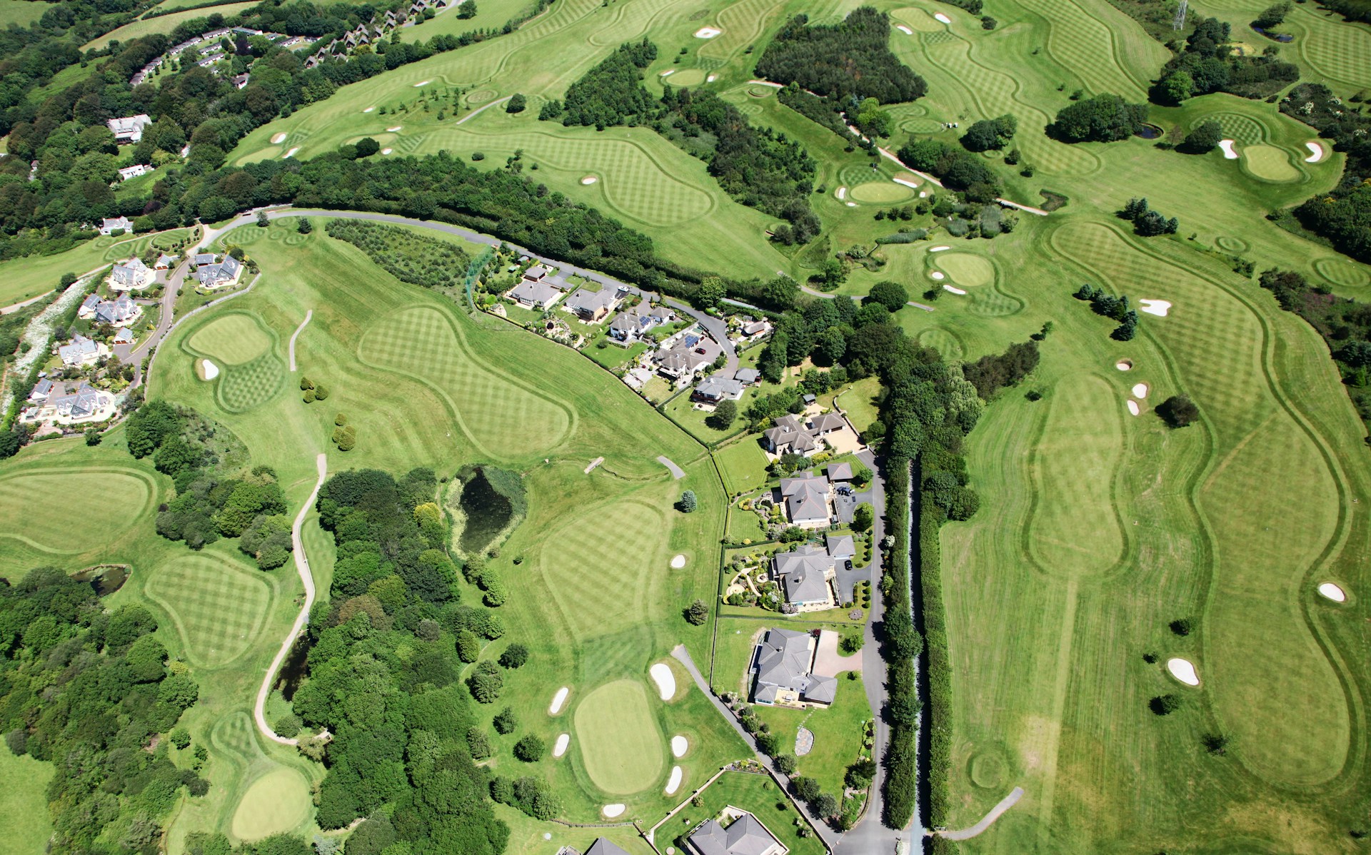 An aerial view of a golf course.