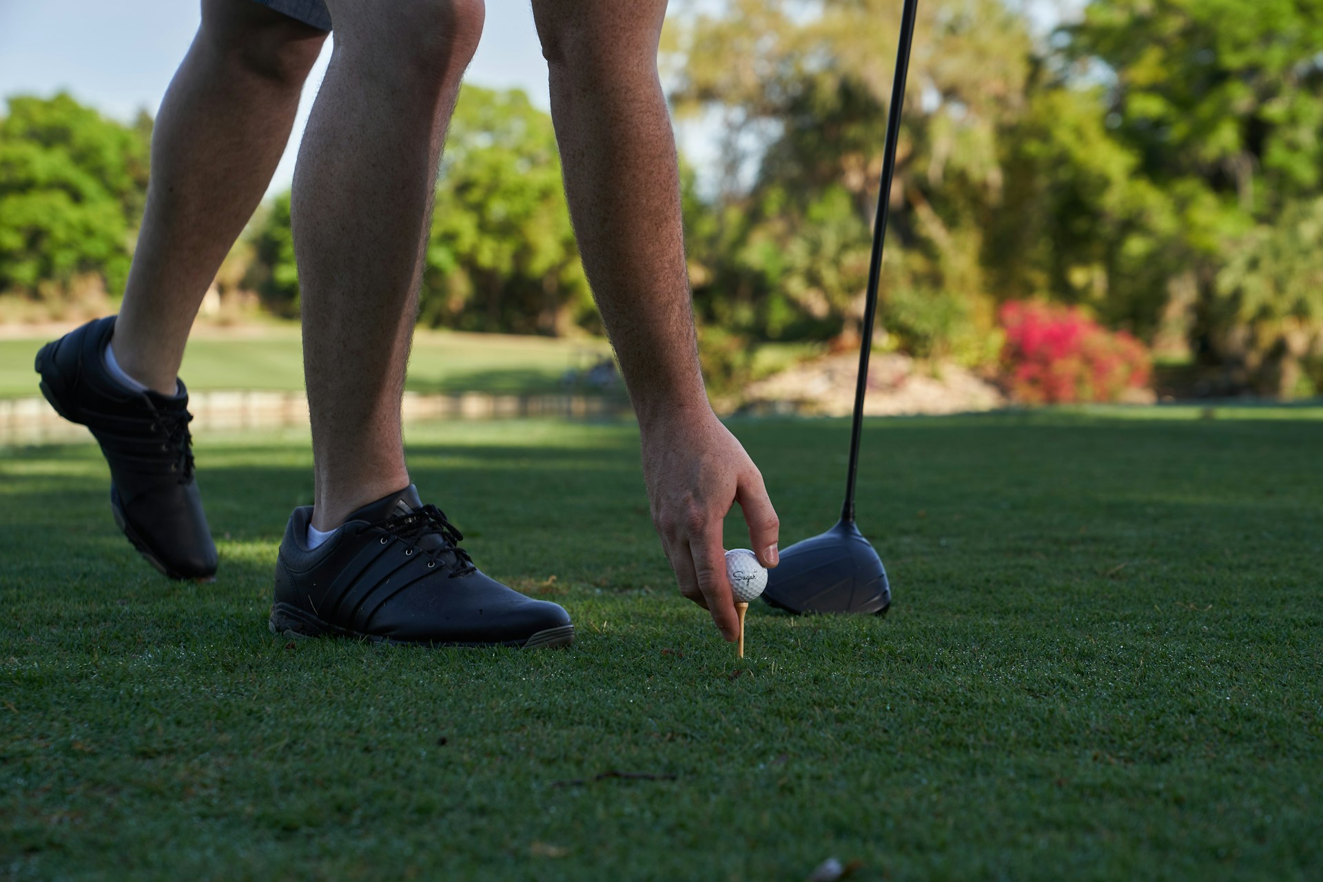 close up on man's golf shoes