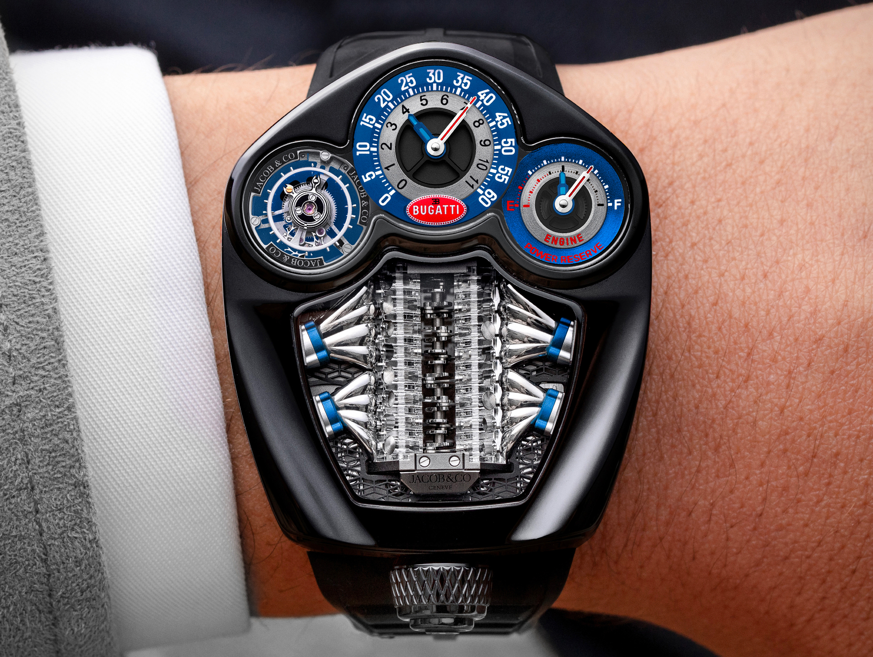 Bugatti Tourbillon limited edition watch on a wrist.