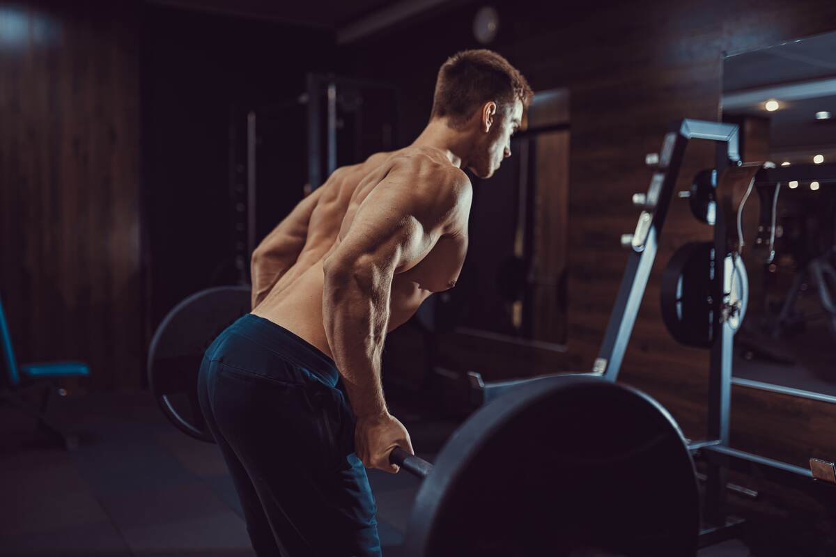 Man doing barbell row.