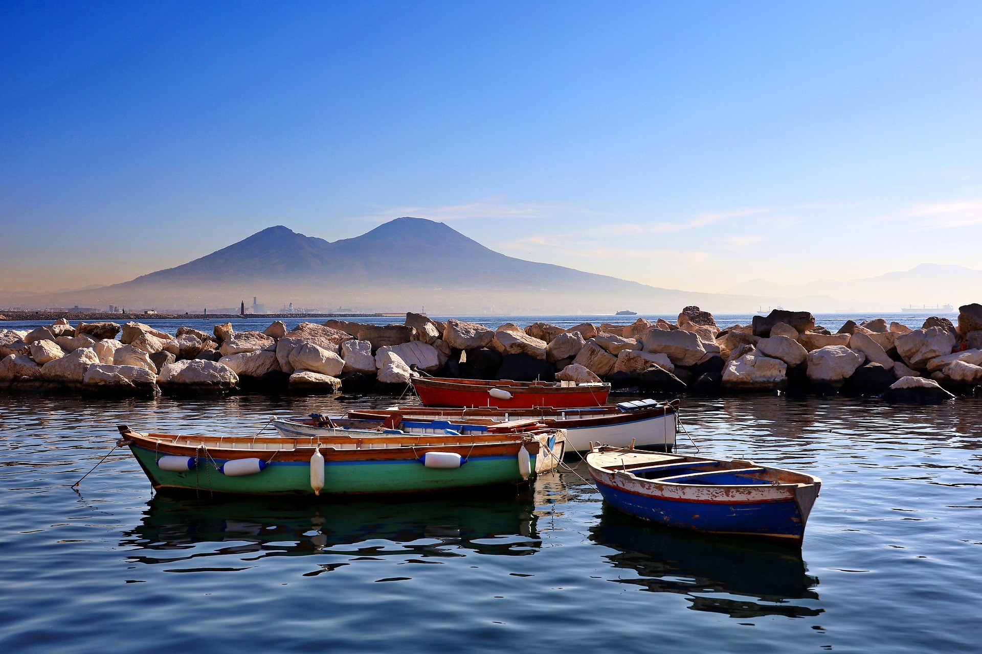 Mount Vesuvius with boats in the foreground