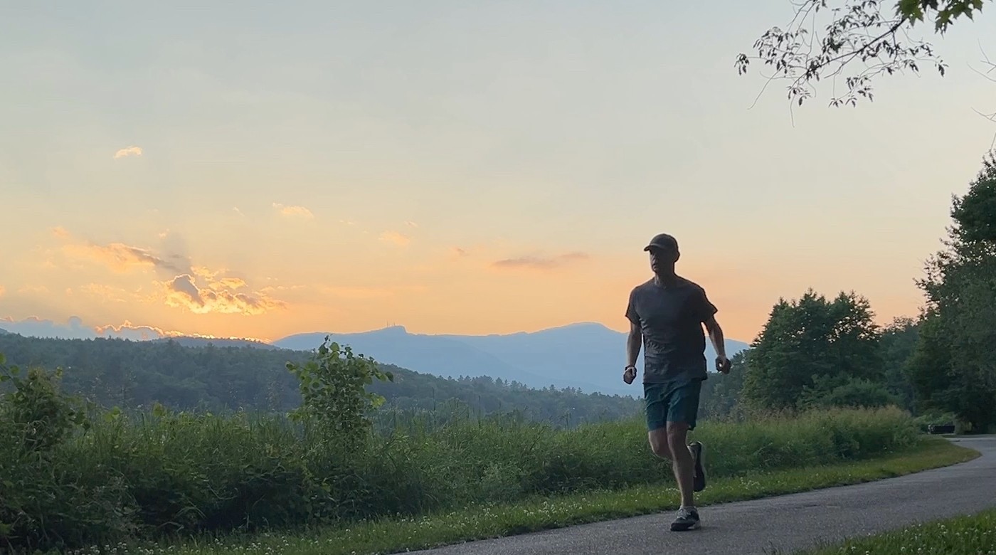 Stowe Recreation path running at sunset