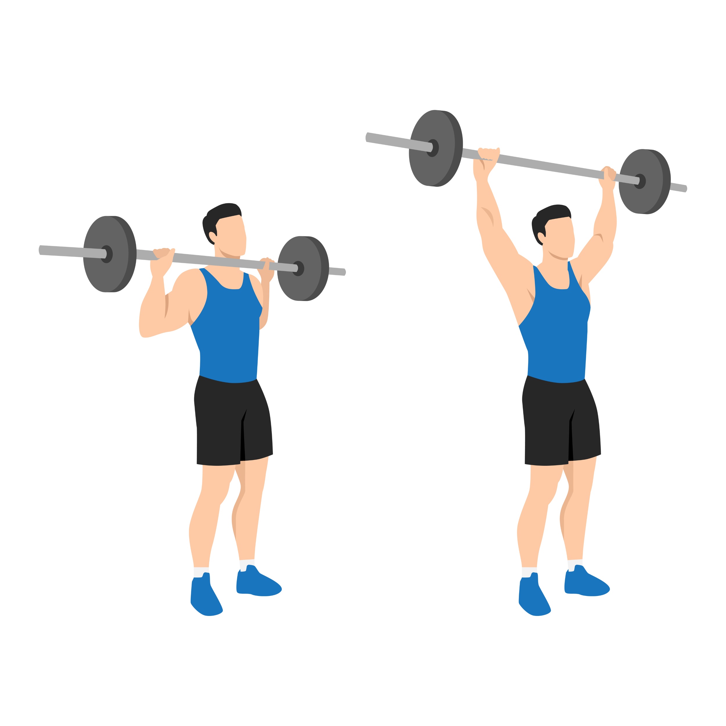 illustration of man doing overhead press or military press exercise with barbell