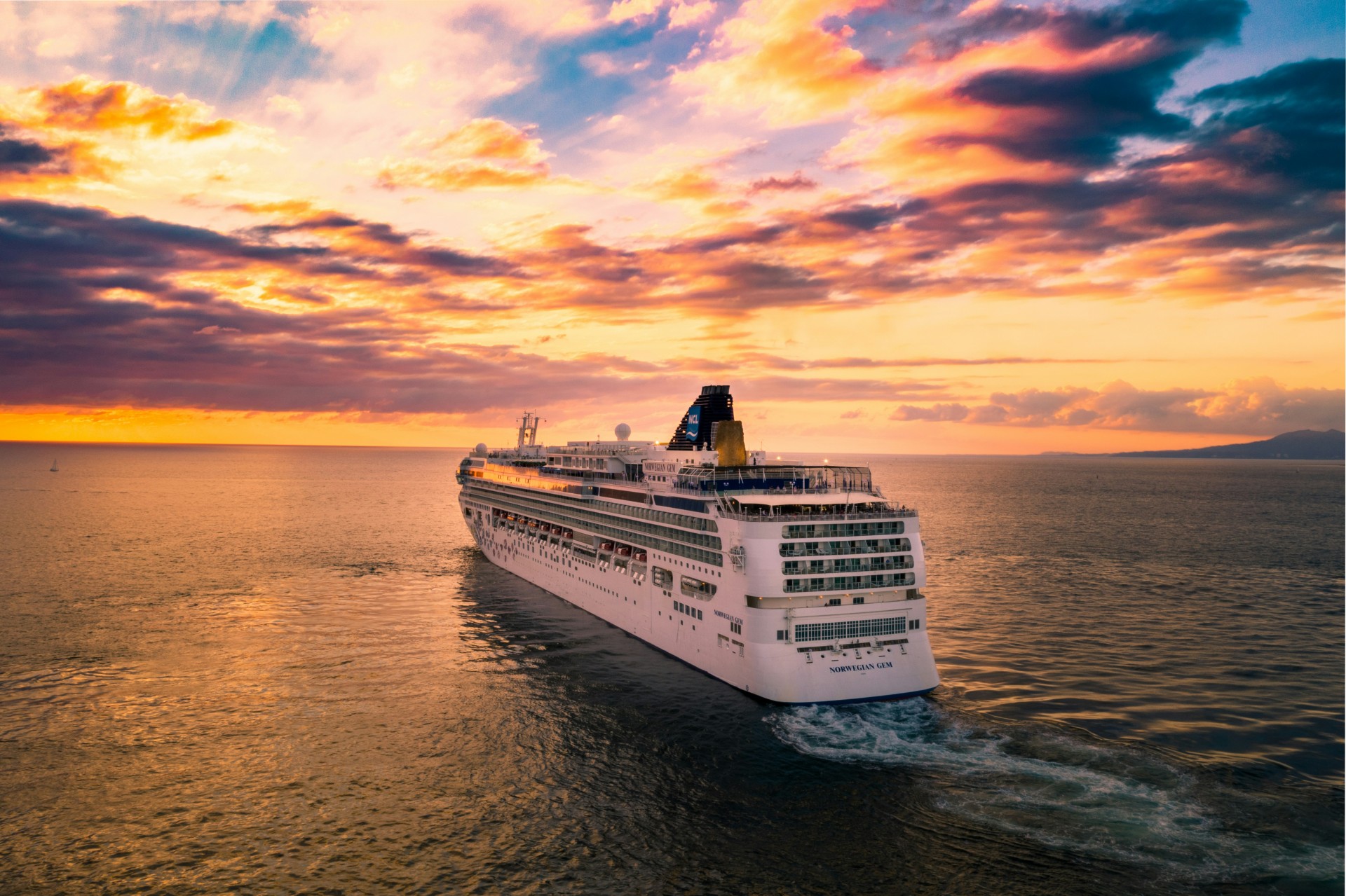 Cruise ship into the sunset