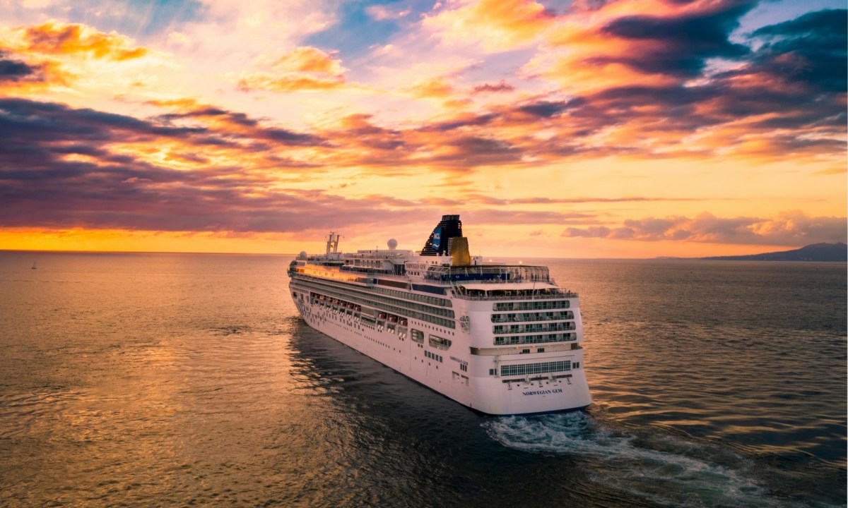 Cruise ship into the sunset