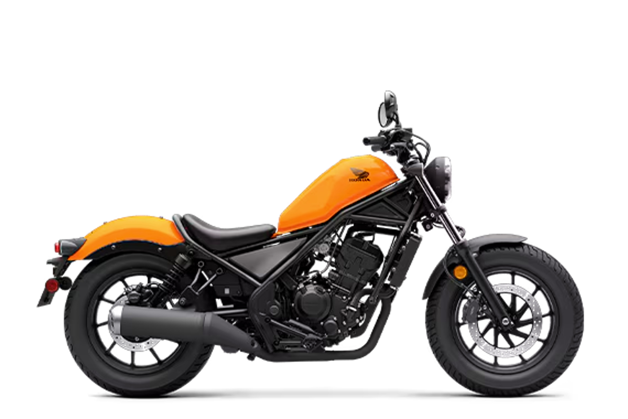 Honda Rebel 300 studio shot in Nitric Orange.