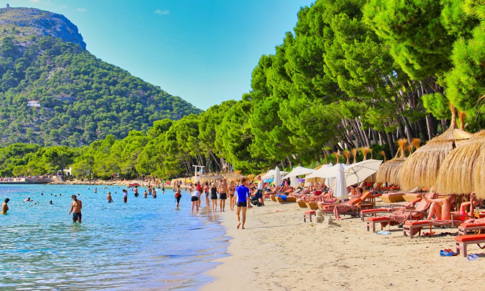 Beachgoers in Mallorca, Spain