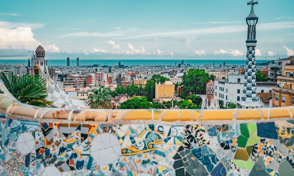 Park Güell with ocean in distance