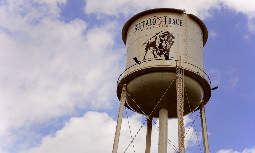 The historic Buffalo Trace Distillery makes colorful use of its namesake in the signage on its grounds as a beacon to travelers on Kentucky's famed Bourbon Trail.