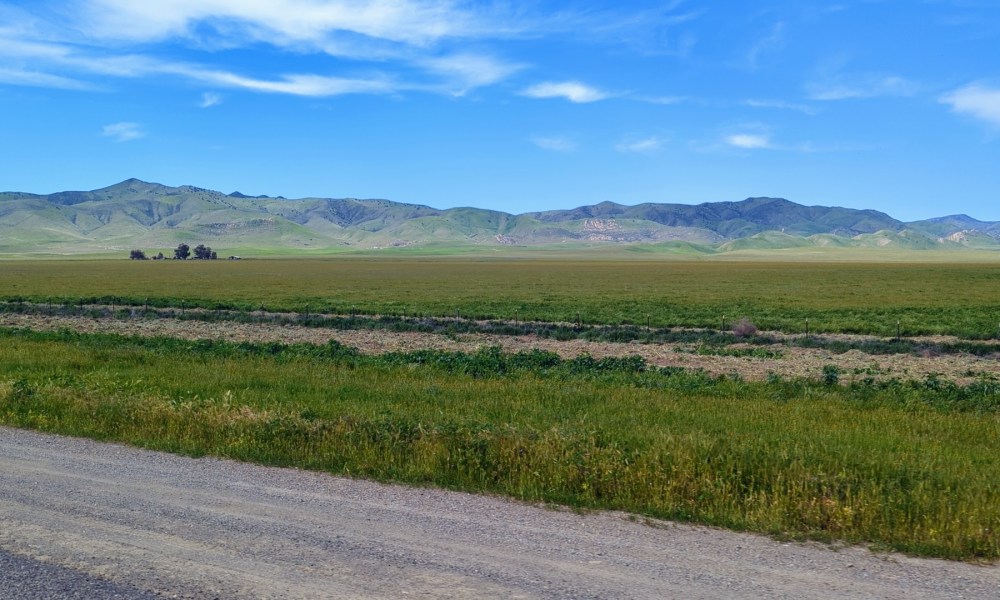 open field with California mountains in the background