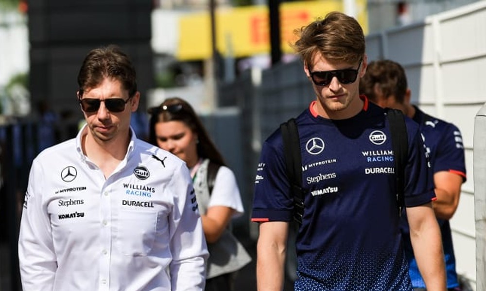 Williams Racing F1 Team Principal James Vowles and driver Logan Sargeant.