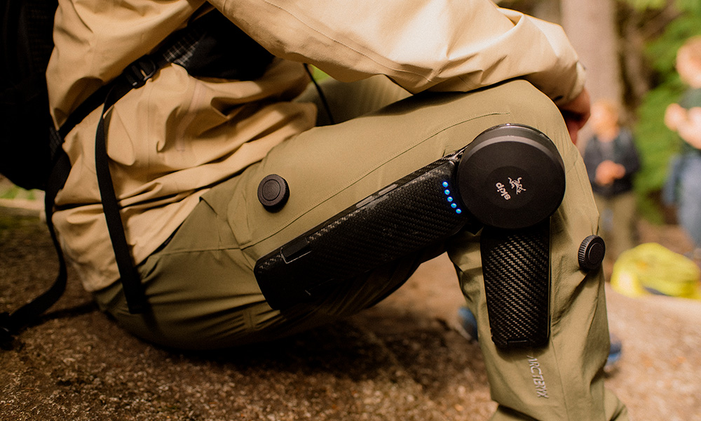 Closeup detail of Arc'teryx's new Mo/Go motorized hiking pants.