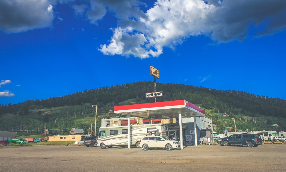 Travelers at a gas station