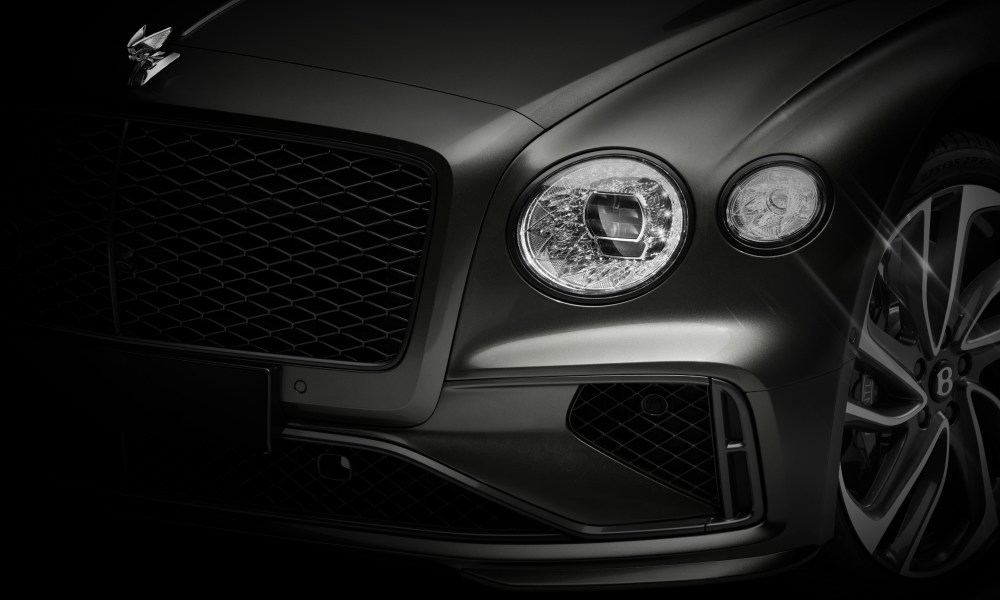 Bentley 2025 Flying Spur tease for high perforrmance hybrid powertrain.