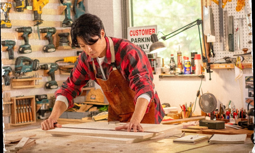 woodworker working at table