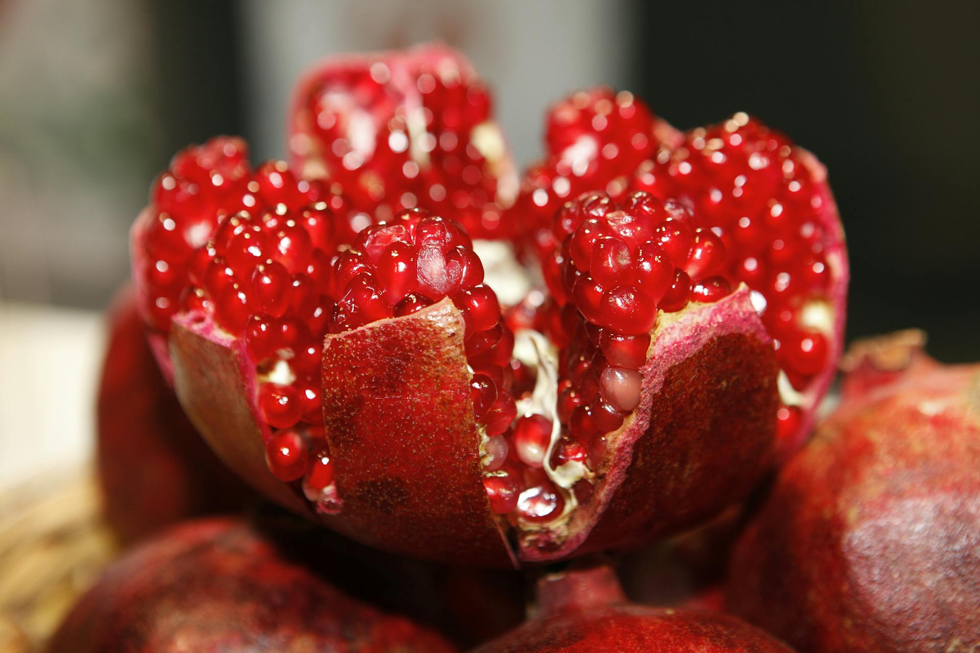 Pomegranate cut in half and opened up