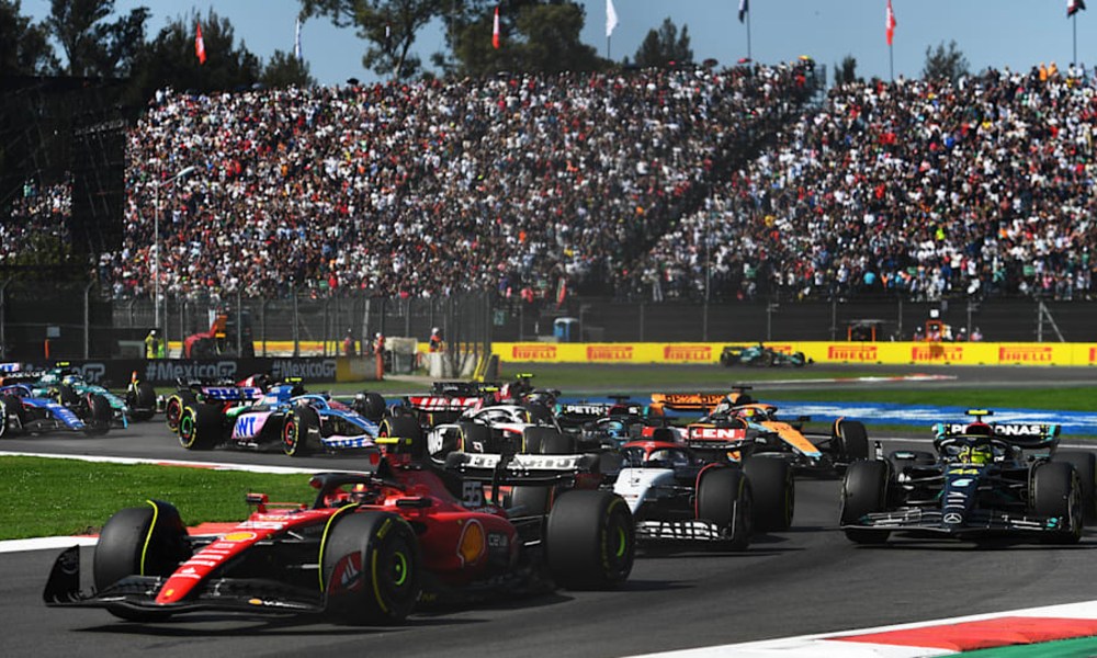 A racing scene from the 2023 Mexico City Grand Prix.