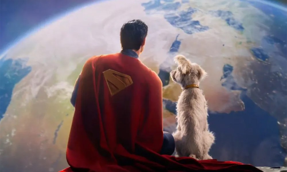 Krypto and Superman look at Earth