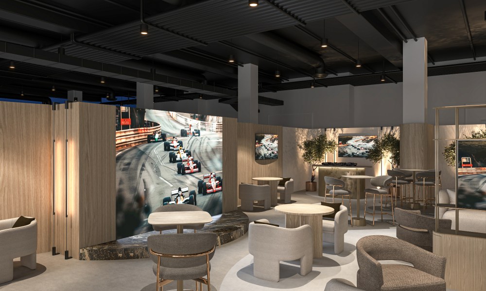 The presentation area at the Wynn Grid Club in thw Paddock Club at the 2024 Las Vegas Grand Prix.