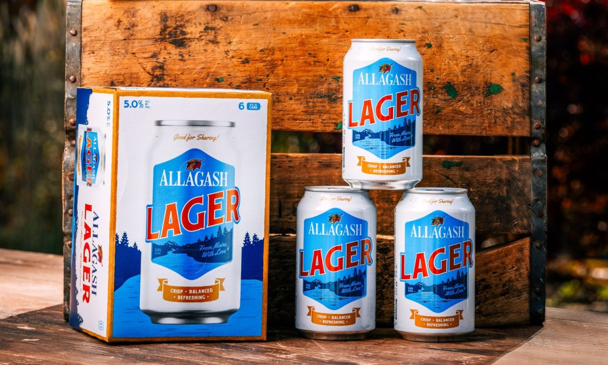 Allagash Lager cans.