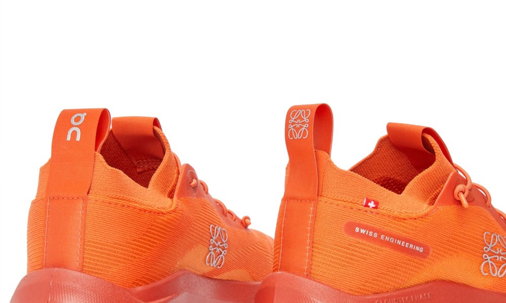 back heel of bright orange loewe x on sneaker