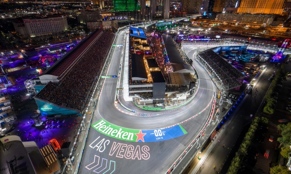 Aerial shot of the 2023 F1 Heineken Silver Las Vegas Grand Prix.