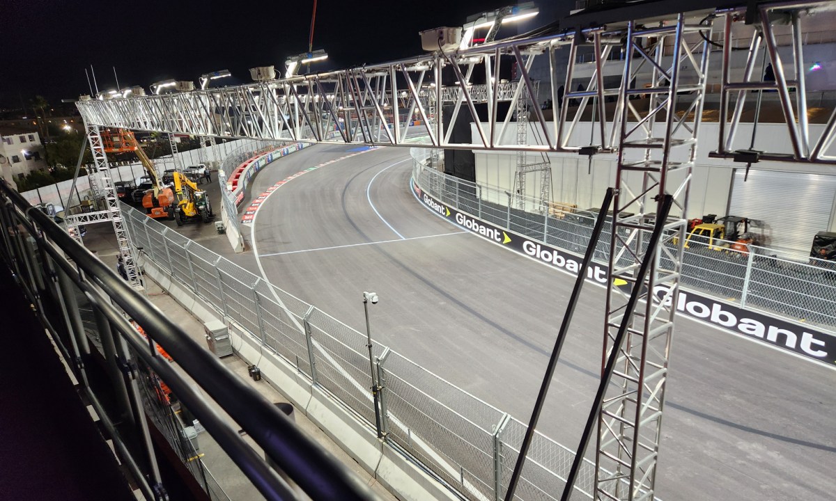 Las Vegas Grand Prix race circuit at night.