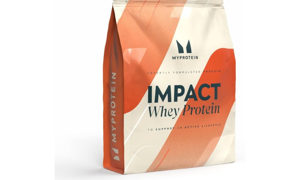 The Myprotein Impact Whey Protein Powder on a white background.