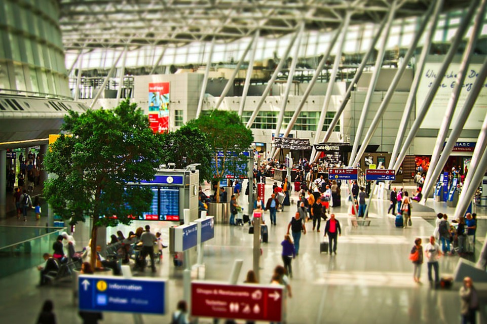 Crowded airport terminal