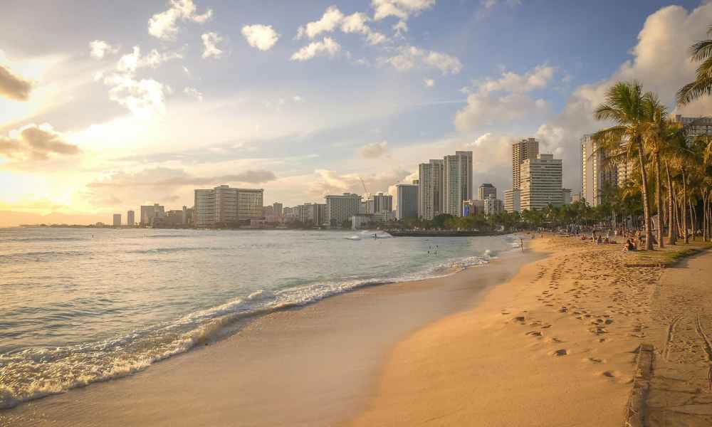 hawaii shoreline with buildings in background