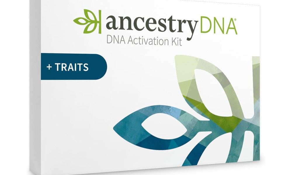 An AncestryDNA Genetic Test Kit on a white background.