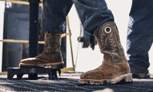 man wearing cowboy work boots