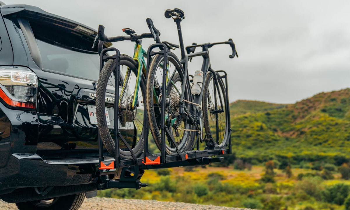 Toyota 4Runner with a Hollywood Racks CrossTrack bike rack mounted to the hitch.