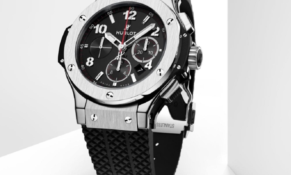 The Hublot Big Bang Original Steel automatic watch on a white background.