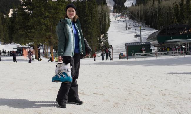 Sarah Joseph from TM standing in front of Ski Santa Fe