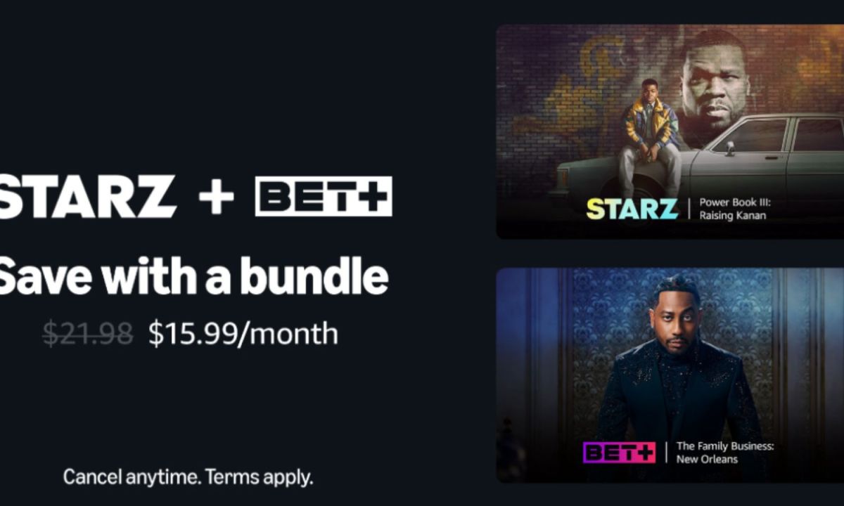 Prime Video Starz and BET+ logo.