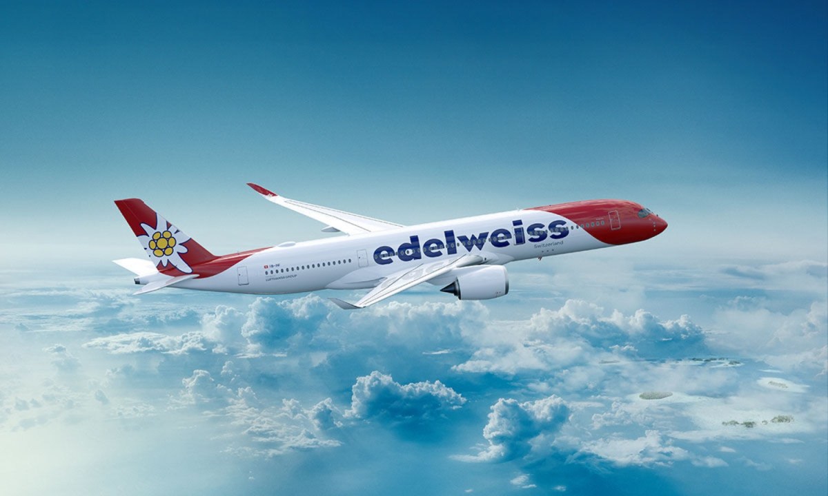 edelweiss airbus a350 aircraft aerial piz bernina